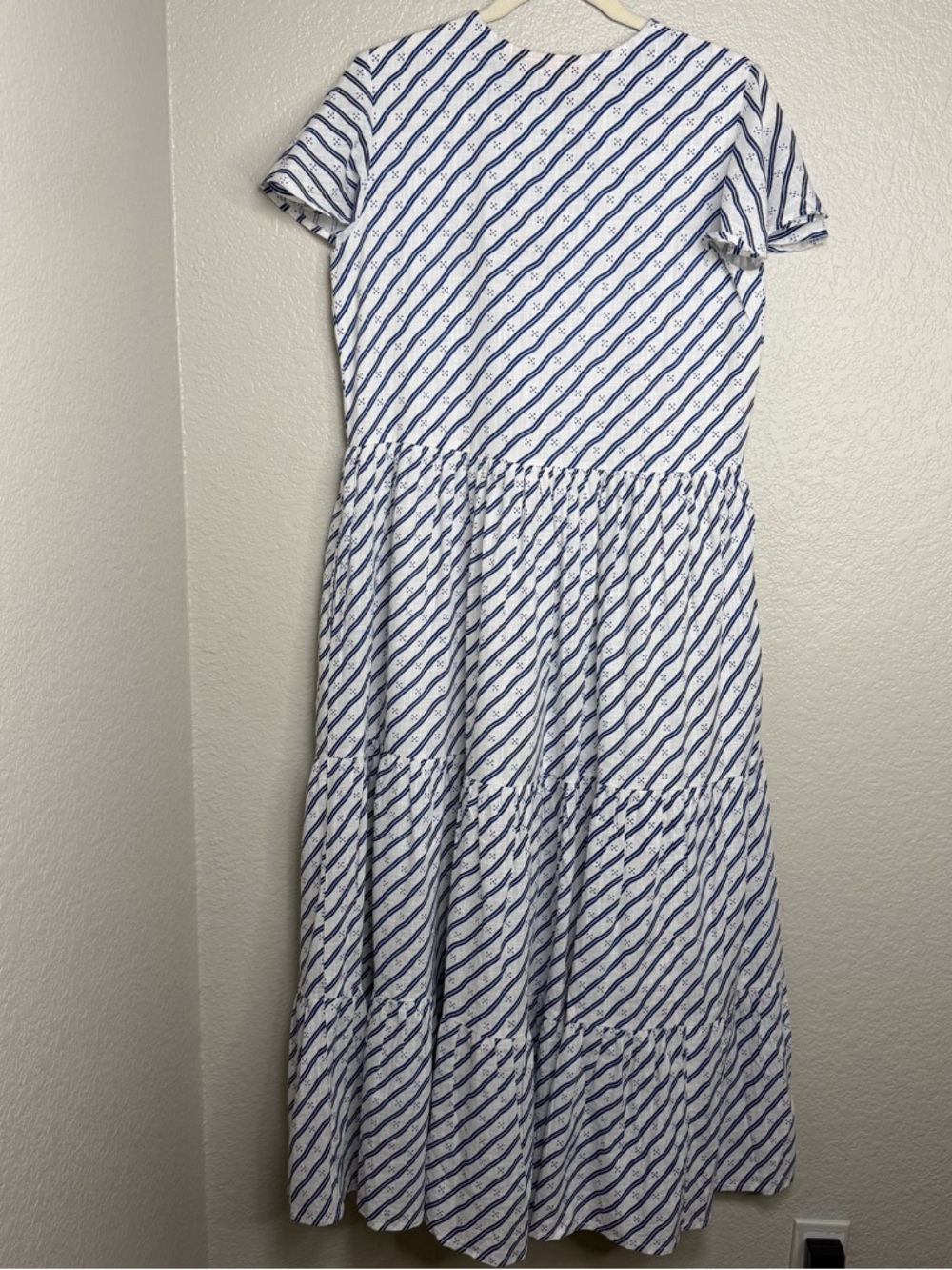 Oliphant Women’s V-Neck Dipsy Navy Long Tiered Maxi Summer Dress Size Small - Picture 9 of 11